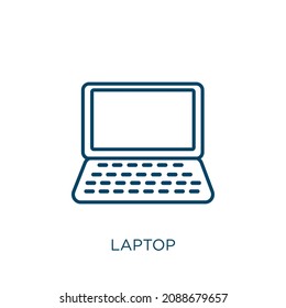 laptop icon. Thin linear laptop outline icon isolated on white background. Line vector laptop sign, symbol for web and mobile