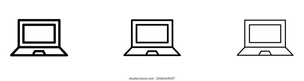Laptop icon in tree different line stroke sizes.