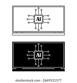 vetor de ícone de laptop com símbolo de chip ai em estilo de arte em linha e estilo negrito para elemento de design de tema de negócios