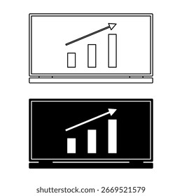Vector del icono del ordenador portátil con el símbolo del diagrama del gráfico en estilo del arte de la línea y estilo atrevido para el elemento del diseño del tema del negocio