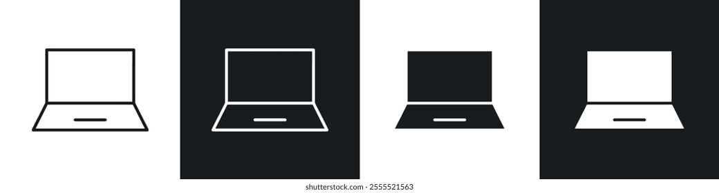 Laptop icon vector collection in black and white.