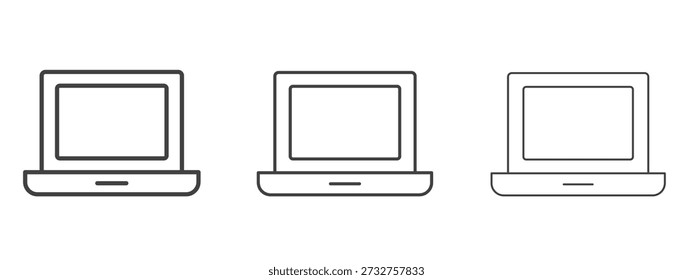 Ícone do laptop gráfico de vetor. Ícones de linhas finas pretas