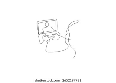 Laptop icon vector illustration drawng and Continuous one line art of isolated outline vector design
