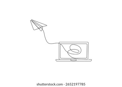 Laptop icon vector illustration drawng and Continuous one line art of isolated outline vector design
