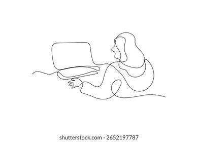 Laptop icon vector illustration drawng and Continuous one line art of isolated outline vector design
