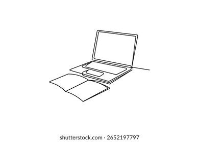 Laptop icon vector illustration drawng and Continuous one line art of isolated outline vector design
