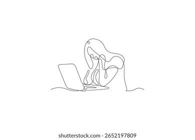 Laptop icon vector illustration drawng and Continuous one line art of isolated outline vector design
