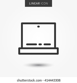 Laptop icon vector illustration. Isolated office computer symbol. Notebook line concept. Computer display graphic design. Laptop outline symbol for app. Computer pictogram on grey background.
