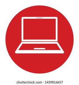 Laptop icon vector isolated on flat red round button illustration