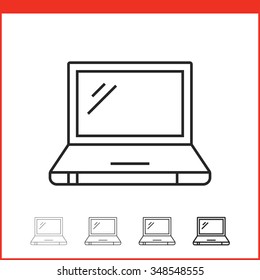 Laptop icon. Vector icon of pc laptop in four different thickness. Linear style