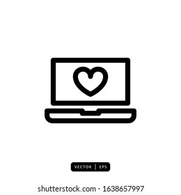Laptop Icon Vector - Sign or Symbol for Valentine