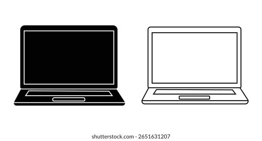 Laptop icon vector. Silhouette of Laptop, computer symbol, electronics devise Vector illustration. Laptop with blank screen.