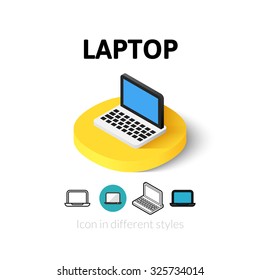 Laptop Icon, Vector Symbol In Flat, Outline And Isometric Style