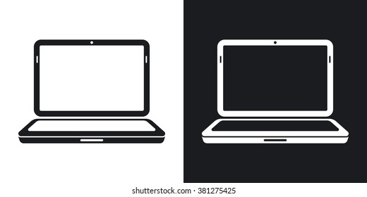 Laptop icon, vector. Two-tone version on black and white background