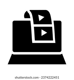 
Laptop icon. Laptop with video player icon isolated. Play button symbol. Vector illustration isolated on white background. 
