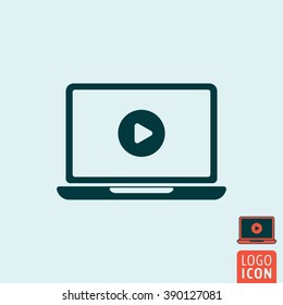 Laptop icon. Laptop with video player icon isolated. Play button symbol. Vector illustration