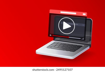 Laptop icon video player, media play, computer frame web. Vector illustration