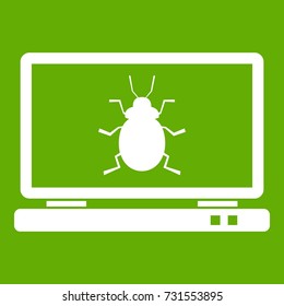 Laptop icon white isolated on green background. Vector illustration