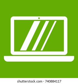 Laptop icon white isolated on green background. Vector illustration