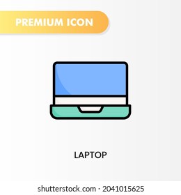 icono de laptop para tu diseño de sitio web, logotipo, aplicación, interfaz de usuario. Ilustración gráfica vectorial y trazo editable. diseño de color lineal con icono de portátil.