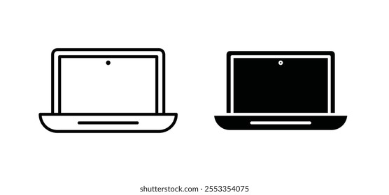 Iconos del ordenador portátil en estilo relleno y delineado negro