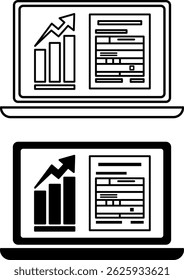 Laptop Icons. Black and White Vector Illustration. Laptop for Office Work. Gadget, Technology. Concept Work and Business