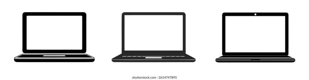 Laptop Icons with Blank Screens for Technology and Design Mockups