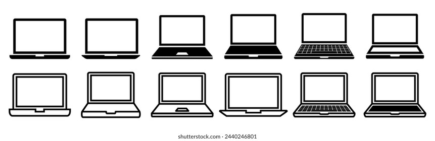 Laptop Icons Collection. Notebook Computer Symbols.Set of Laptop different  icons style.