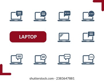 Laptop-Symbole. Computer, Chatblase, Sprachblase, Nachrichtensymbol. Professionelles, Pixel perfektes Vektorsymbol.