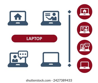 Laptop-Symbole. Computer, Haus, Smart Home, Tutorial, Streamer, Streaming, Videokonferenz-Symbol. Professionell, 32x32 Pixel perfekte Vektor-Symbol.