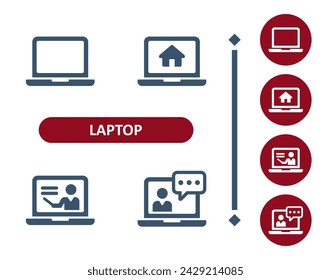 Laptop Icons. Computer, House, Smart Home, Tutorial, Streamer, Streaming, Video Call Icon. Professional, 32x32 pixel perfect vector icon.