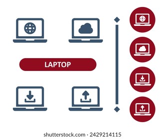 Laptop Icons. Computer, Internet, Online, Cloud Computing, Download, Upload, Data Icon. Professional, 32x32 pixel perfect vector icon.