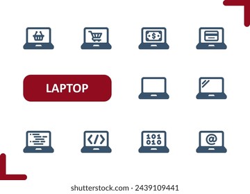 Laptop Icons. Computer, Online Shopping, E-commerce, Coding, Hacking, Programming Icon. Professional, pixel perfect vector icon set.