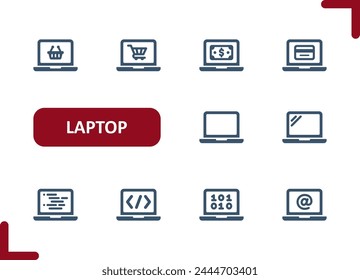 Laptop Icons. Computer, Online Shopping, E-commerce, Coding, Hacking, Programming Icon. Professional, pixel perfect vector icon set.
