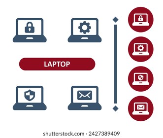 Laptop Icons. Computer, Password, Security, Online, SEO, Antivirus, Email, E-mail Icon. Professional, 32x32 pixel perfect vector icon.