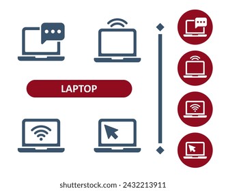 Laptop-Symbole. Computer, Wireless, Internet, WiFi, Wi-Fi, Cursorpfeil, Nachricht, Chat-Bubble-Symbol. Professionell, 32x32 Pixel perfekte Vektor-Symbol.