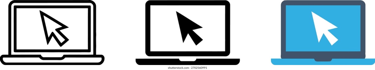 Laptop Icons and Mouse Pointers Representing Technology and Modern Computing Connectivity Options Display