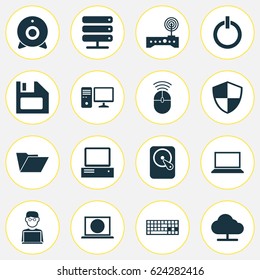Laptop Icons Set. Collection Of Database, Hdd, Router And Other Elements. Also Includes Symbols Such As File, Internet, Screen.