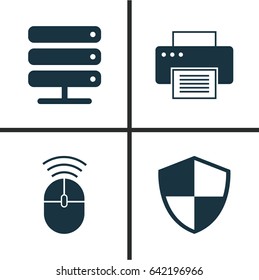 Laptop Icons Set. Collection Of Database, Defense, Computer Mouse And Other Elements. Also Includes Symbols Such As Protection, Printer, Storage.