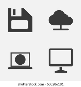 Laptop Icons Set. Collection Of Desktop, Diskette, Web And Other Elements. Also Includes Symbols Such As Monitor, Disk, Online.