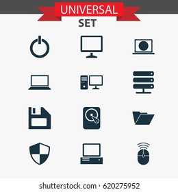 Laptop Icons Set. Collection Of Diskette, Hdd, Web And Other Elements. Also Includes Symbols Such As Disk, Internet, Protection.
