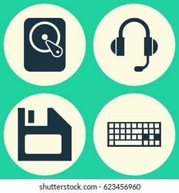 Laptop Icons Set. Collection Of Diskette, Hdd, Keypad And Other Elements. Also Includes Symbols Such As Floppy, Disk, Microphone.