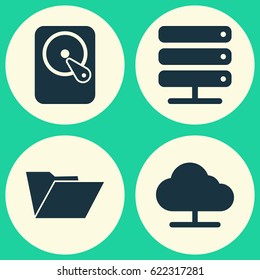 Laptop Icons Set. Collection Of Dossier, Hdd, Database And Other Elements. Also Includes Symbols Such As Online, Hard, Dossier.