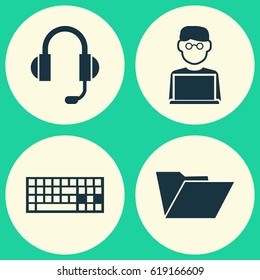 Laptop Icons Set. Collection Of Earphone, Keypad, Programmer And Other Elements. Also Includes Symbols Such As Computer, File, Earphone.