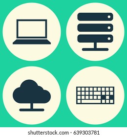 Laptop Icons Set. Collection Of Keypad, Tree, Laptop And Other Elements. Also Includes Symbols Such As Database, Computer, Server.