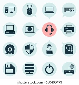 Laptop Icons Set. Collection Of Keypad, Database, Defense And Other Elements. Also Includes Symbols Such As Broadcast, Start, Printing.