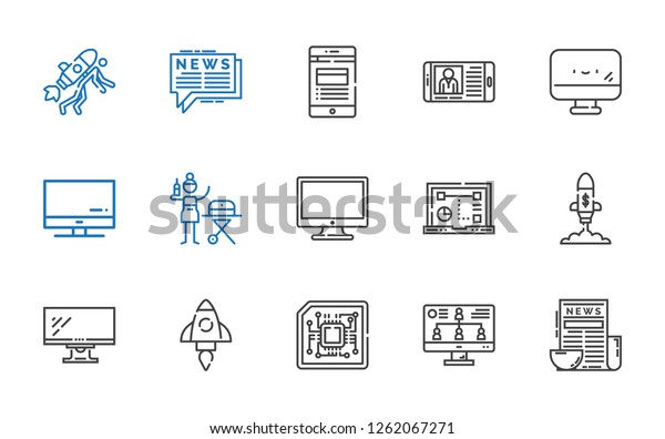laptop icons set. Collection of laptop with news,\
monitor, cpu, startup, computer, portable, screen. Editable and\
scalable laptop icons.