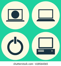 Laptop Icons Set. Collection Of Laptop, Power On, Web And Other Elements. Also Includes Symbols Such As Internet, Notebook, Laptop.
