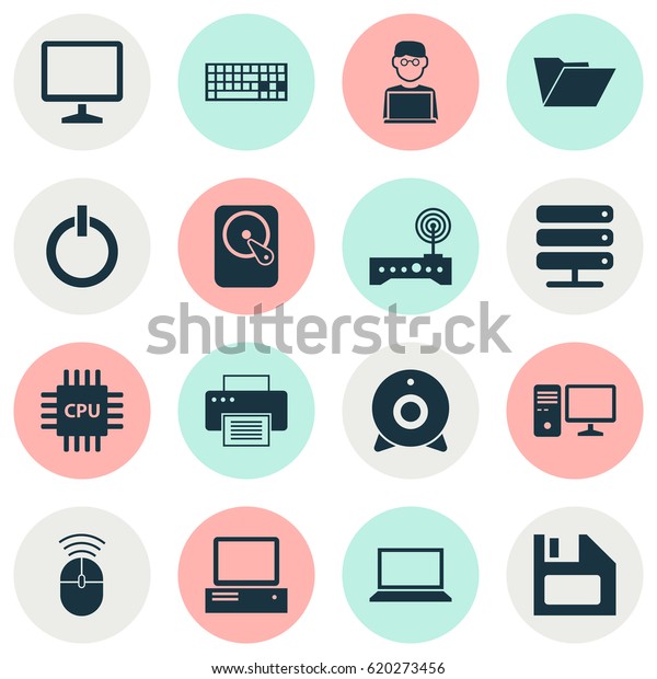 Laptop Icons Set. Collection Of Power On,\
Computer Mouse, Laptop And Other Elements. Also Includes Symbols\
Such As Server, PC,\
Floppy.