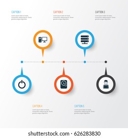 Laptop Icons Set. Collection Of Programmer, Power On, Database And Other Elements. Also Includes Symbols Such As Disk, PC, Programmer.
